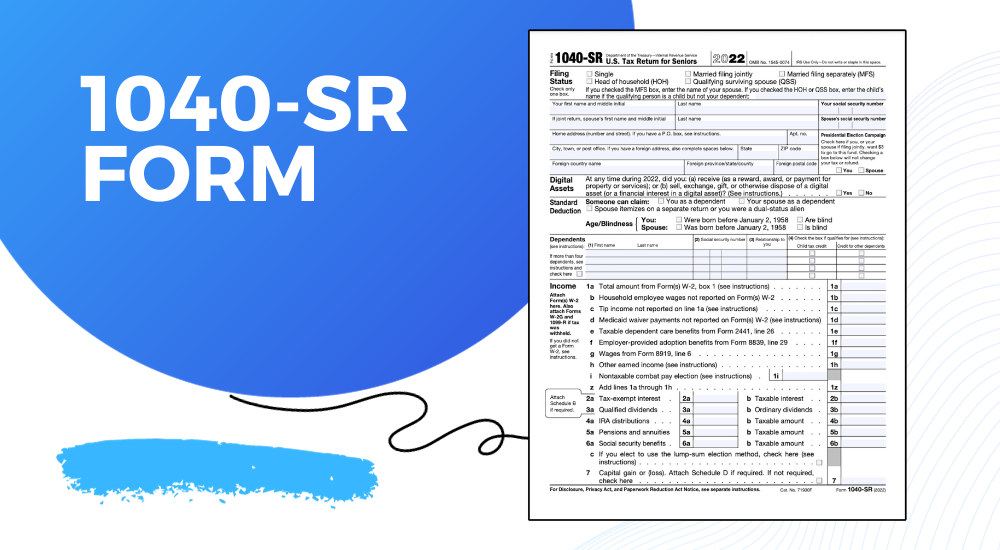 The blank 1040-SR tax return form for seniors