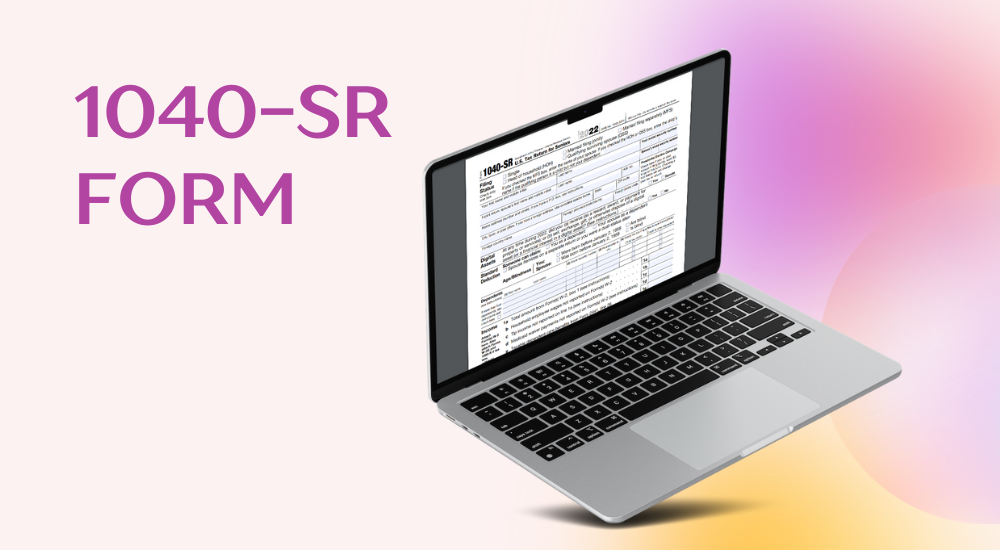 The blank 1040-SR fillable form in PDF on the laptop